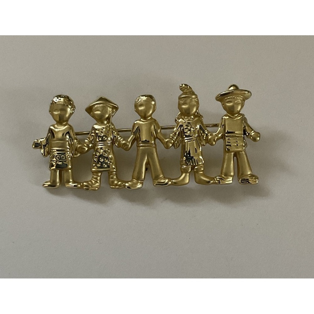 Vintage Danecraft Children of the World Pin Brooch Gold Tone USA Made